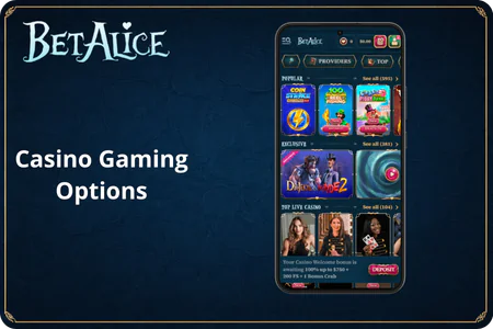BetAlice Casino Gaming Options