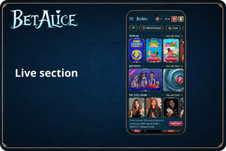 BetAlice Live section